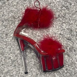 Red Fur dance heel by pleaser